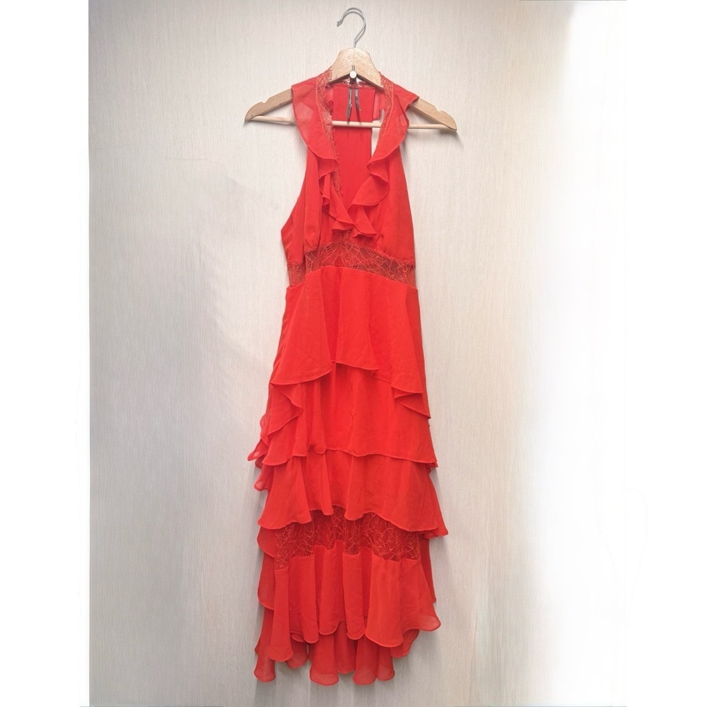 Anthropologie Red Tiered High Low Lace V Neck
Dress, Size Small - Picture 5 of 13
